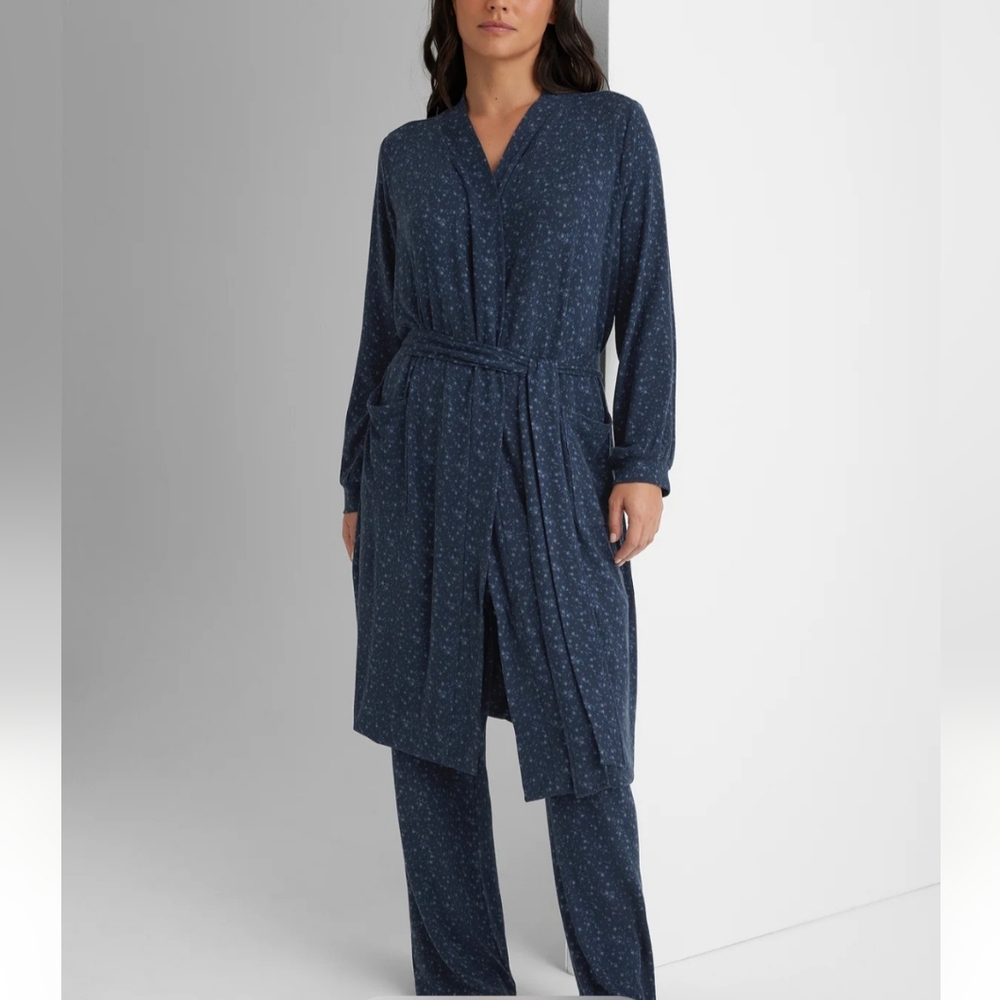 Tommy John, Medium, Cozy Tee & Pant Set w/ Robe, "Dress Blues Mini Star System"